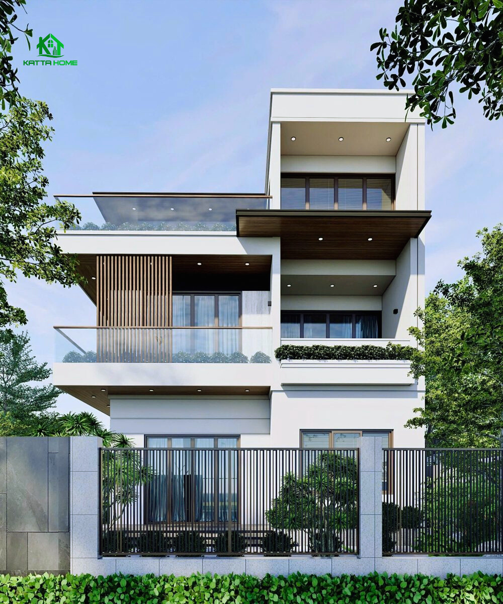 biệt thự hiện đại 3 tầng gam trung tính như trắng