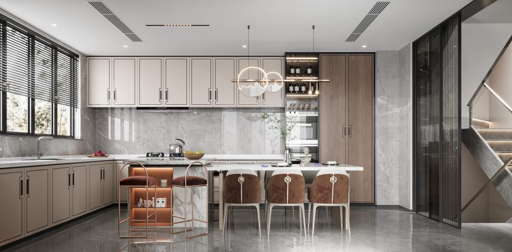 Nội thất phòng bếp tôn trắng hiện đại TU BEP 2