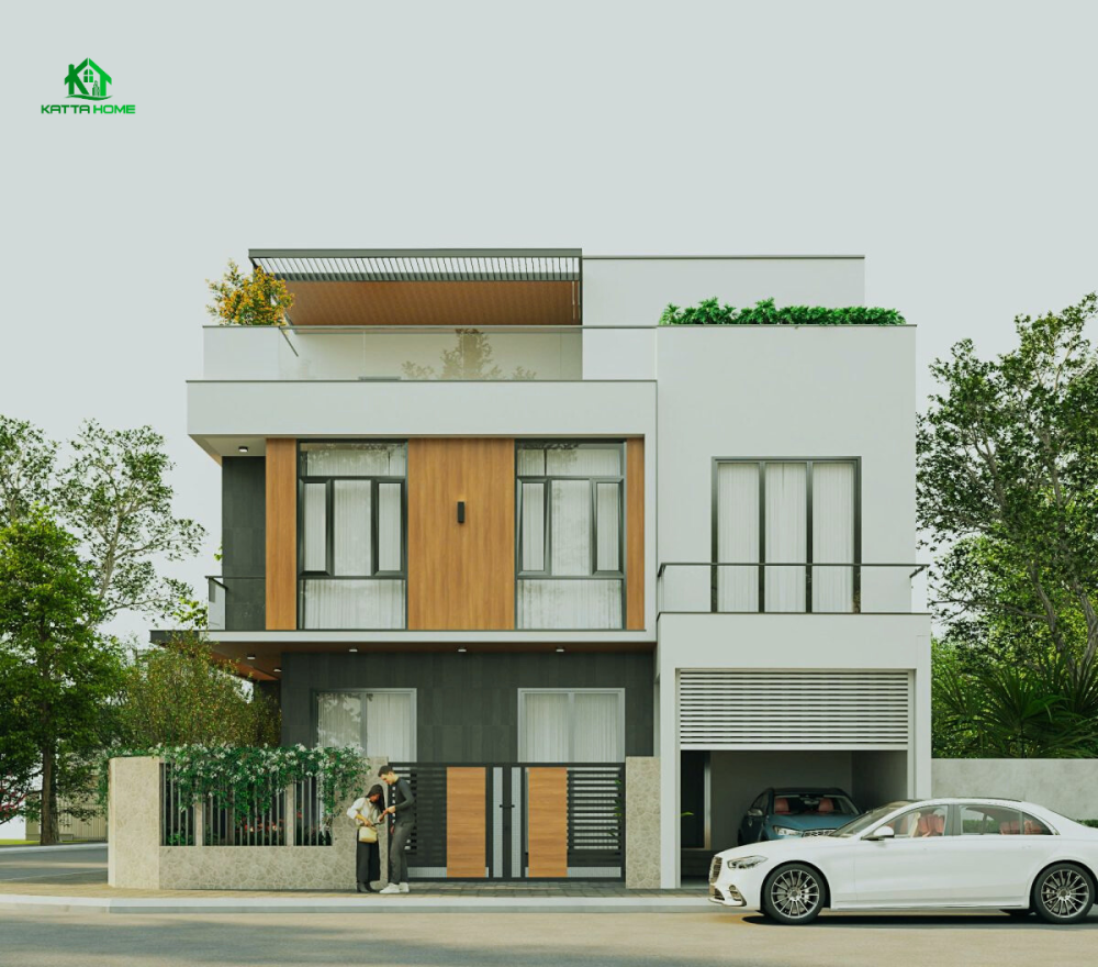 biệt thự 3 tầng màu cam nhẹ nhàng